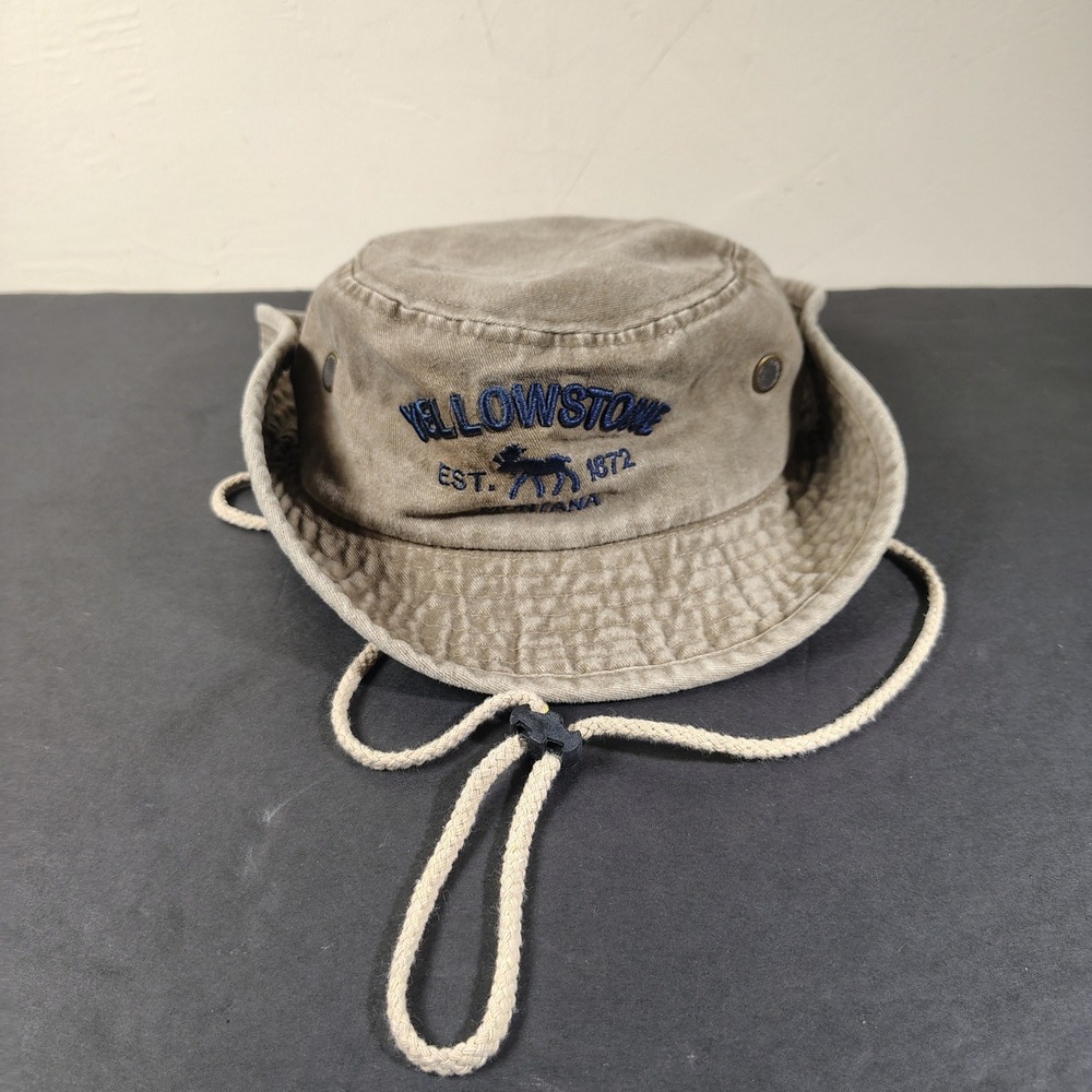 Yellowstone Bucket Hat Khaki Cotton Acid Wash Boonie Safari Small Medium Lucky 7